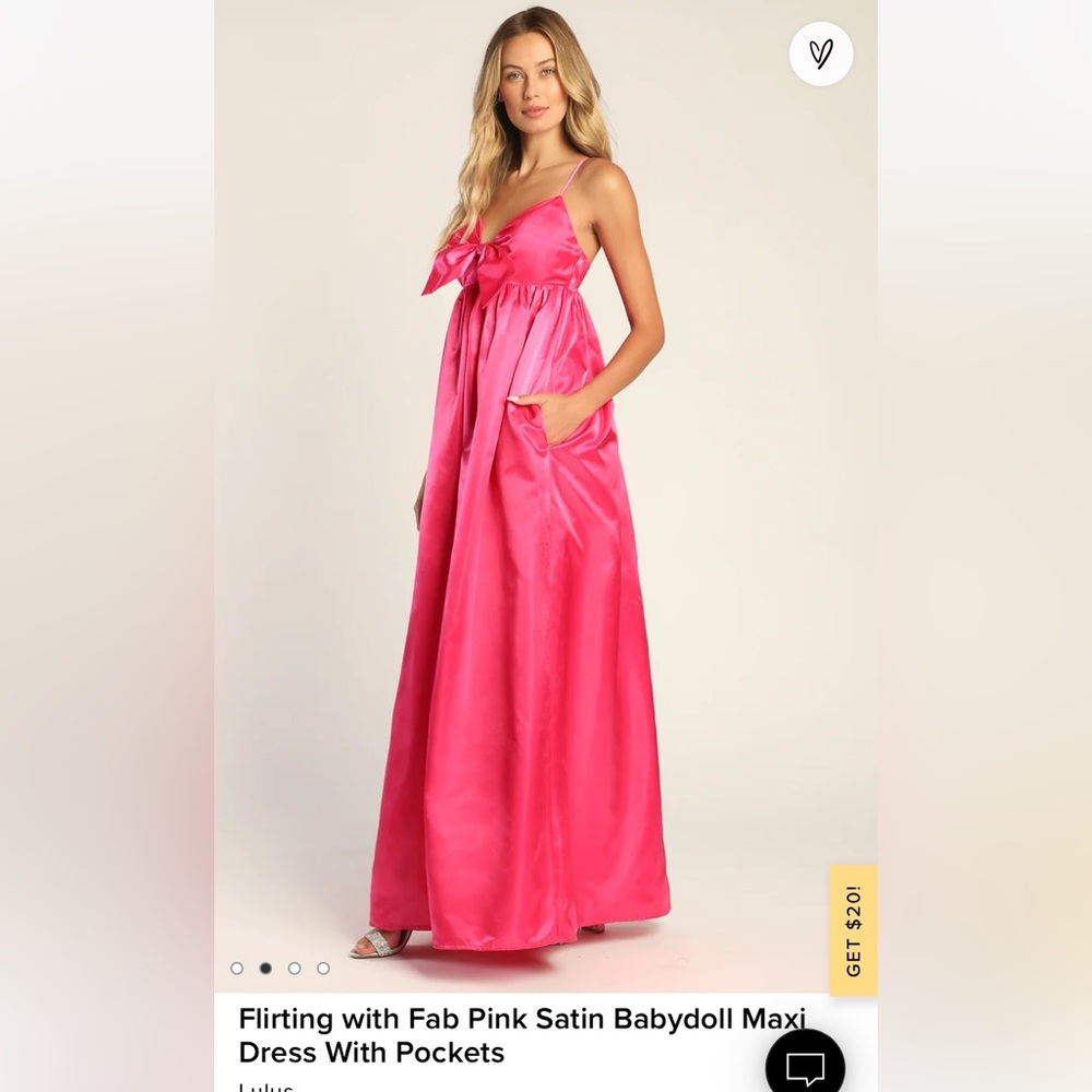Lulu’s Flirting With Fab Pink Satin Babydoll dress - maxi, with pockets